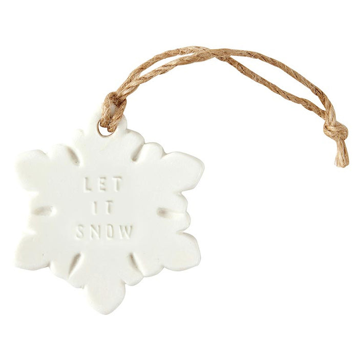 Ceramic Snowflake Ornament In Wood Box "Let It Snow"