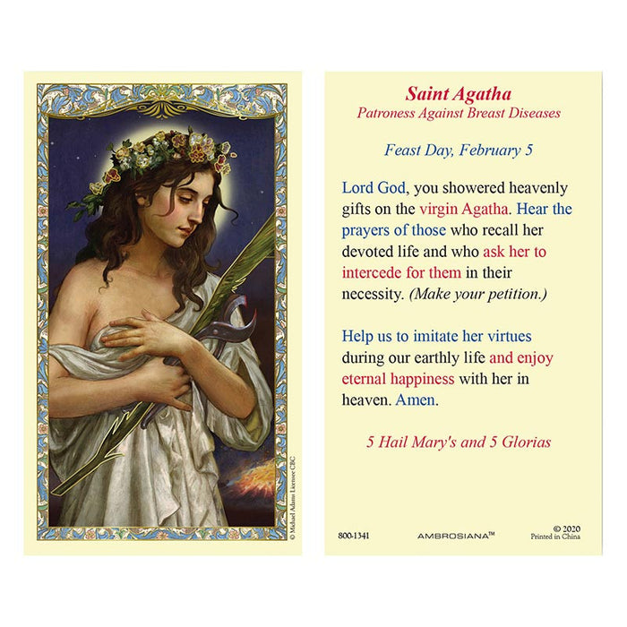 St Agatha Patroness of Breast Diseases Holy Card