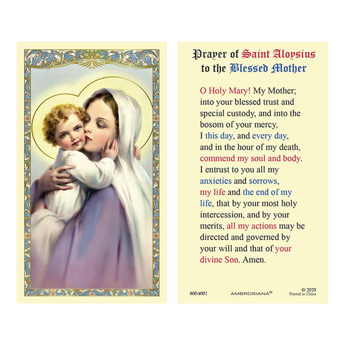 HOLY CARD - PRAYER OF ST ALOYSIUS TO THE BLESSED MOTHER