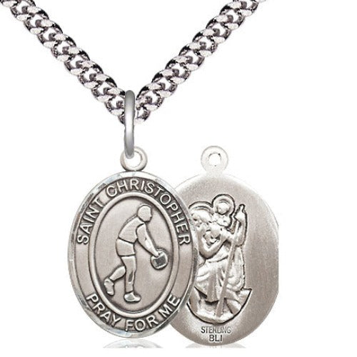 BASKETBALL PENDANT - STERLING SILVER - ST CHRISTOPHER