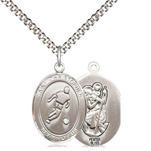 SOCCER PENDANT - PEWTER ST CHRISTOPHER - 20" CHAIN