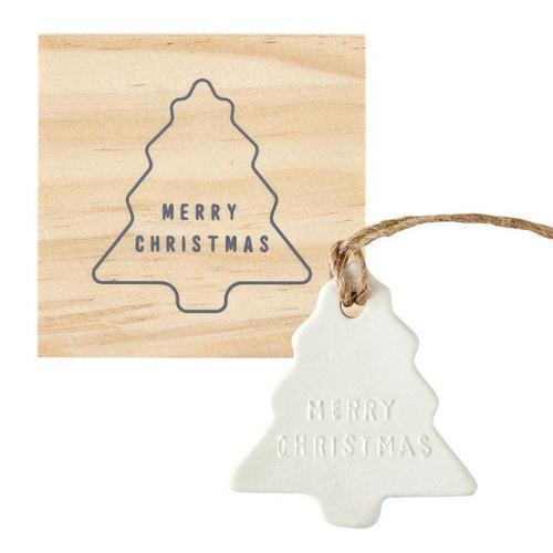 Ceramic Tree Ornament In Wood Box "Merry Christmas"