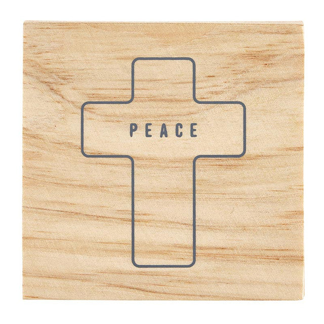 Ceramic Cross Ornament In Wood Box "Peace"