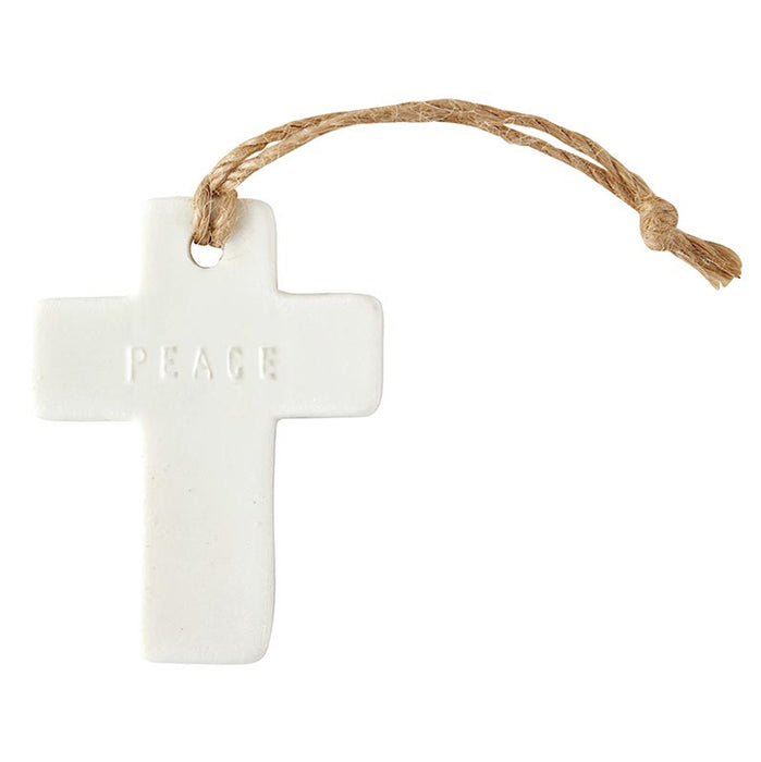 Ceramic Cross Ornament In Wood Box "Peace"