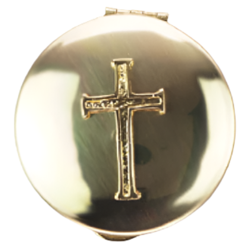 Pyx Gold Cross on Polished Brass Large Holds 12-15 Hosts