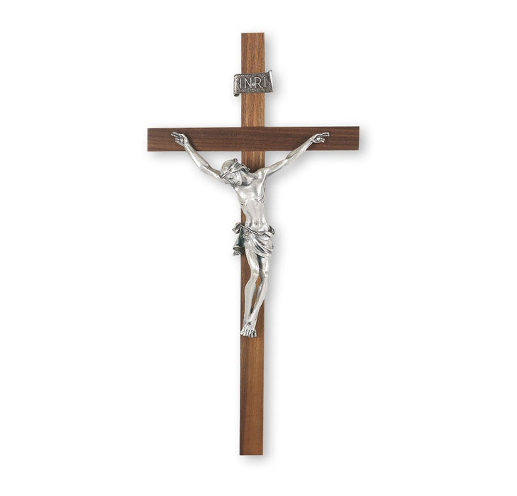 Wall Crucifix 13" Walnut with an Italian Silver Finish Corpus