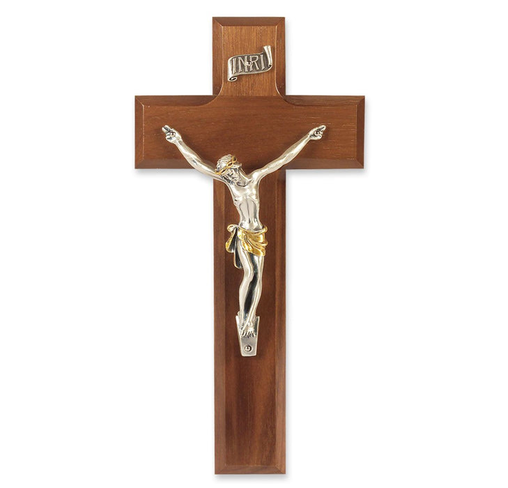 8" Walnut Cross with an Antique Silver and Gold Finish Corpus