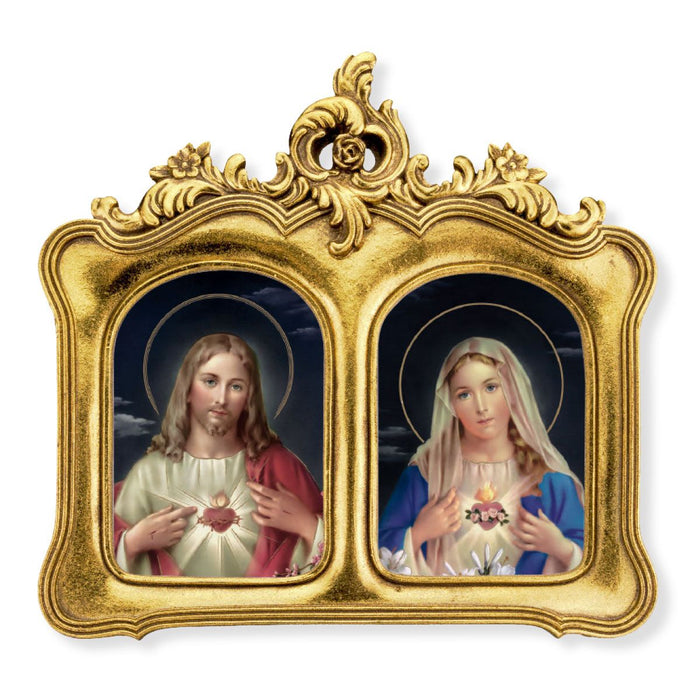 Sacred and Immaculate Hearts 8.5" x 9" Double Arch Gold Leaf Frame