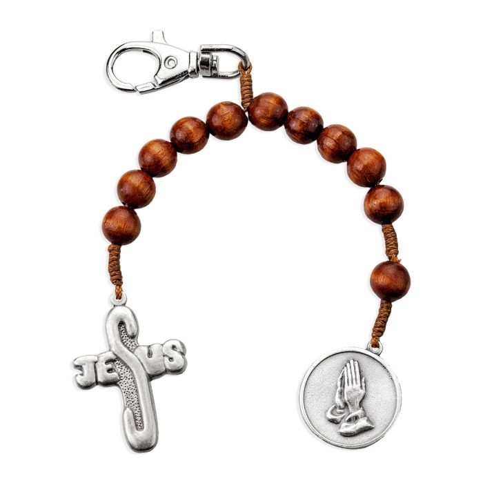 Serenity Prayer One Decade Wood Rosary Backpack Clip