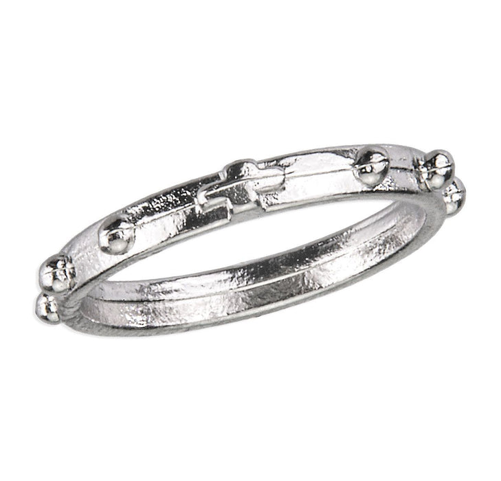 Small Silver Tone Rosary Ring