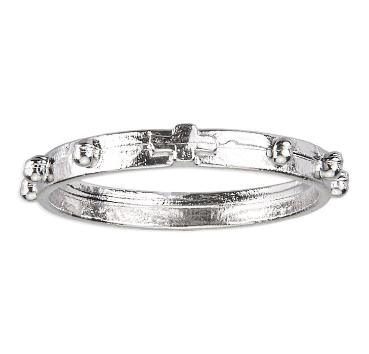 Medium Silver Tone Rosary Ring