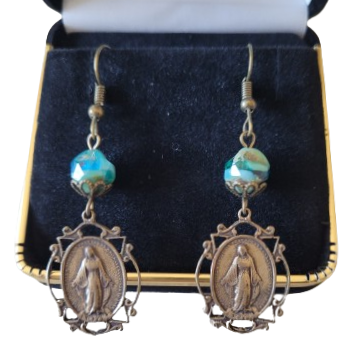 EARRING - BRONZE MIRACULOUS MEDAL FANCY FRAME