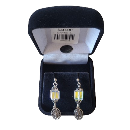 EARRING - SS MIRACULOUS MEDAL WITH SQUARE STONE