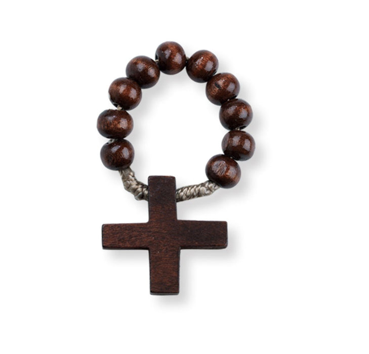 Rosary Ring Dark Brown Wood with Cross