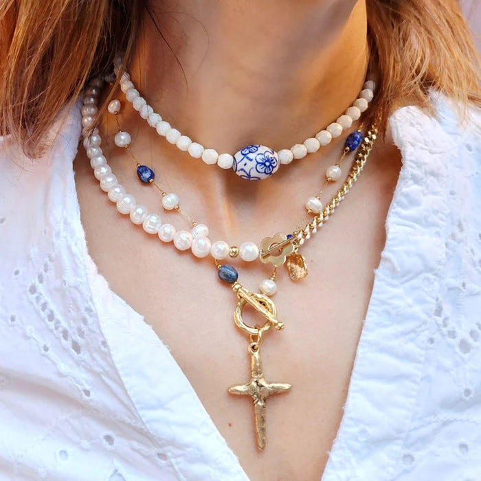 Awesome Wonder Cross Necklace in White and Pale Green