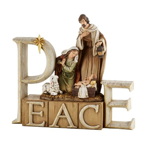 PEACE NATIVITY FIGURE - 8.25" STONE RESIN