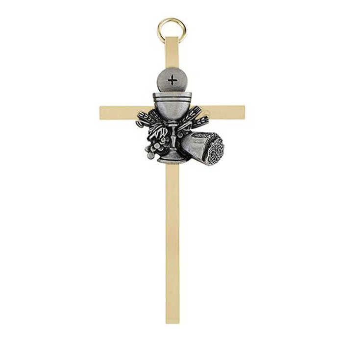 First Communion Cross 4.25" H Brass with Chalice