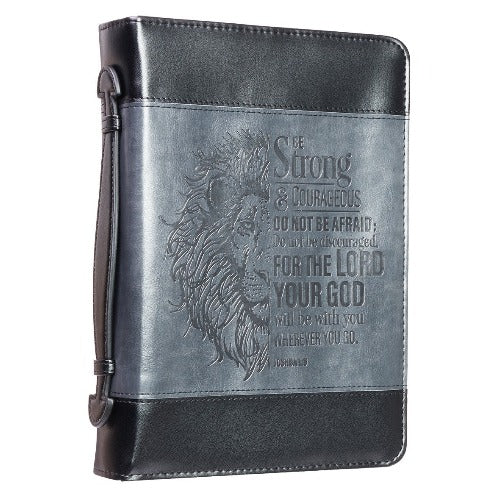 Bible Cover (M) "Be Strong" Lion Faux Leather