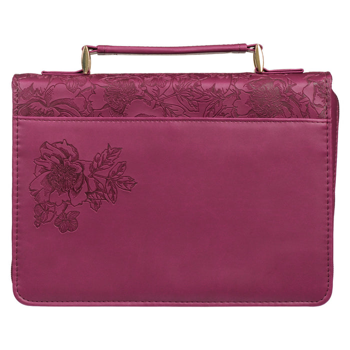 Bible Cover (M) "Walk by Faith" Ruby Red Faux Leather
