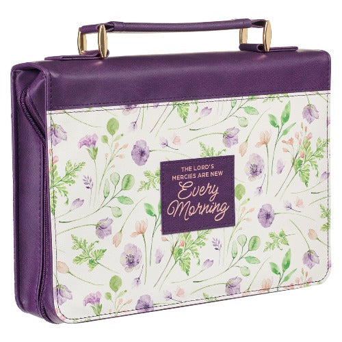 Bible Cover (M) "New Mercies Every Morning" Purple Floral