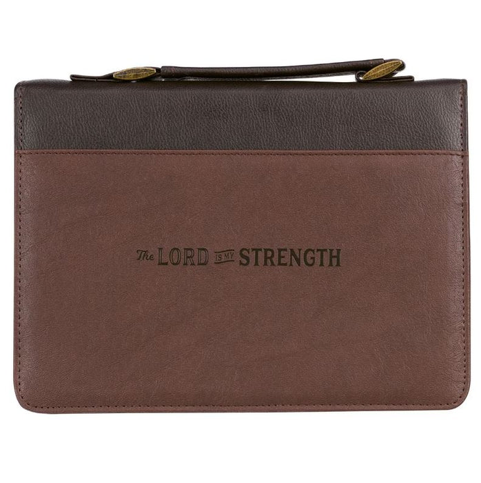 Bible Cover (M) "Strength and Defense" Walnut-Brown Faux Leather