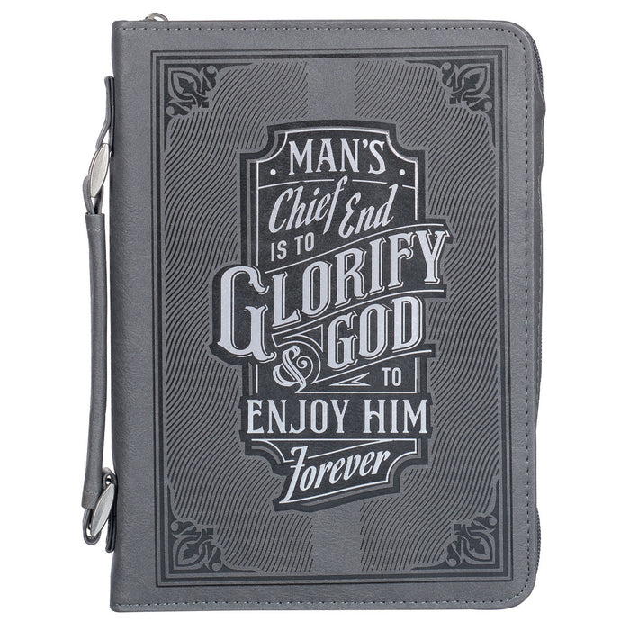 Bible Cover (M) "Glorify God" Gray Faux Leather