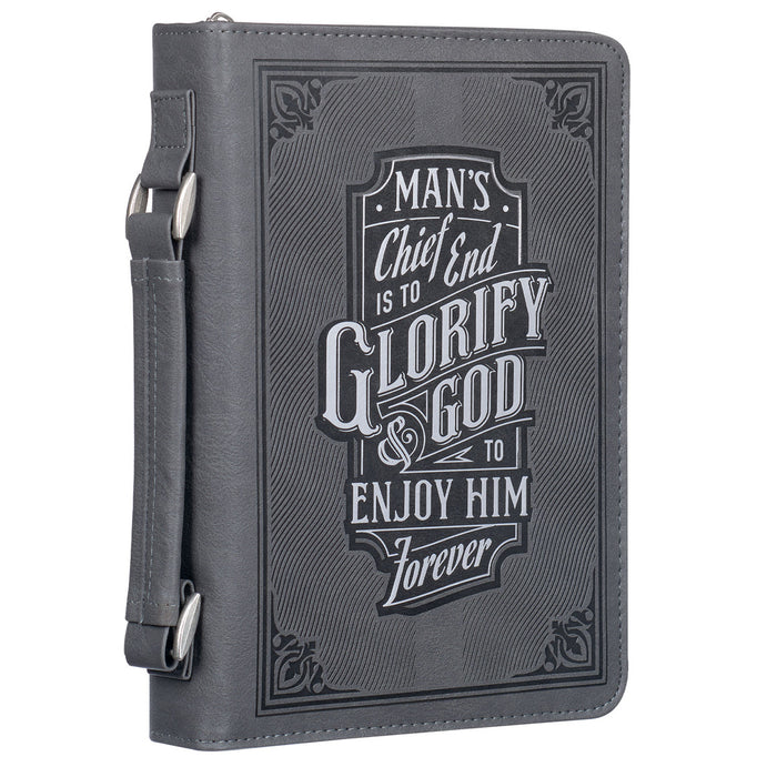 Bible Cover (M) "Glorify God" Gray Faux Leather