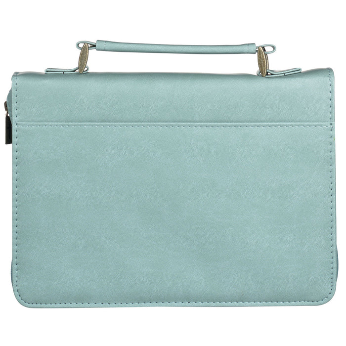 Bible Cover (M) "Saved by Grace" Teal Faux Leather