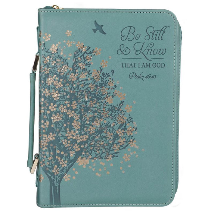 Bible Cover (M) "Be Still and Know" Teal Faux Leather