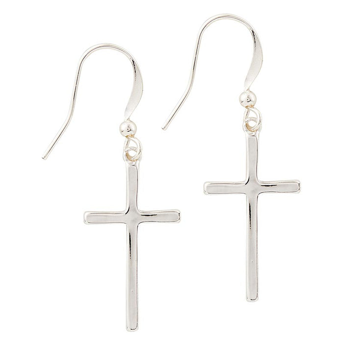 EARRINGS - SILVER PLATE CROSS DANGLE