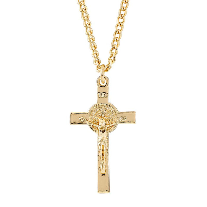 ST BENEDICT CRUCIFIX - GOLD PLATE ON 24" CHAIN