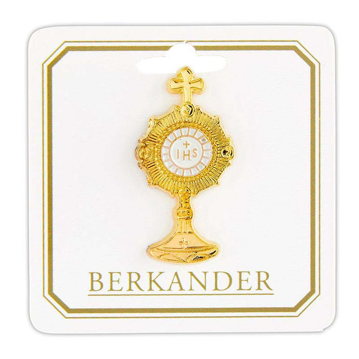 Lapel Pin - Monstrance with Cross -  White Enamel - 1.625"