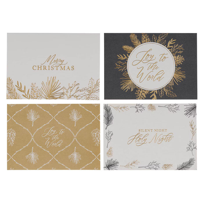 Boxed Christmas Card Set "Merry Christmas" Golden Pine Branch