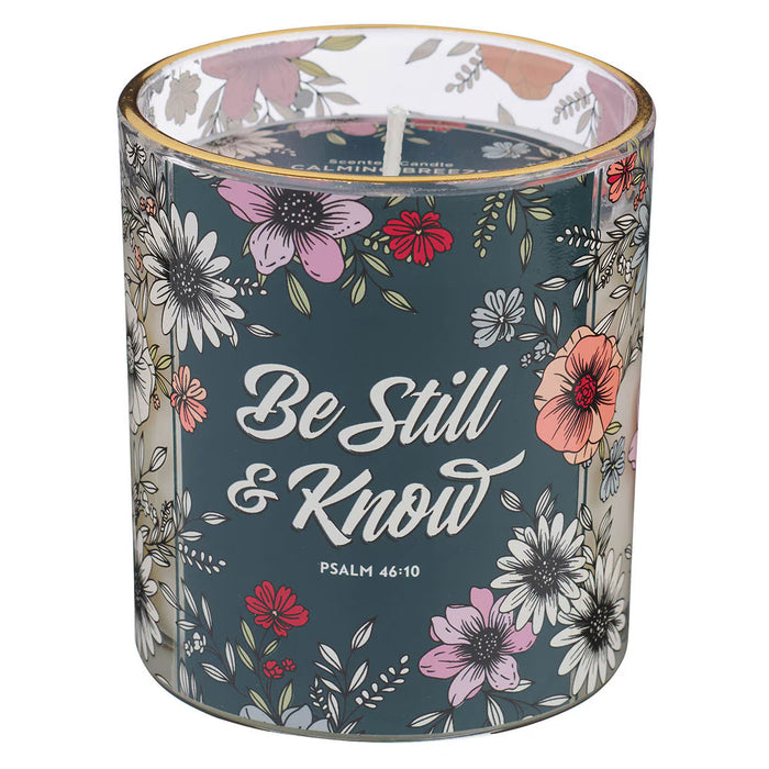 Be Still Teal Botanical Calming Breeze Scented Candle in a Glass Jar