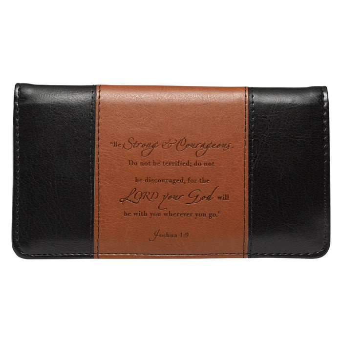 Checkbook Cover "Strong & Courageous" Brown Two-tone
