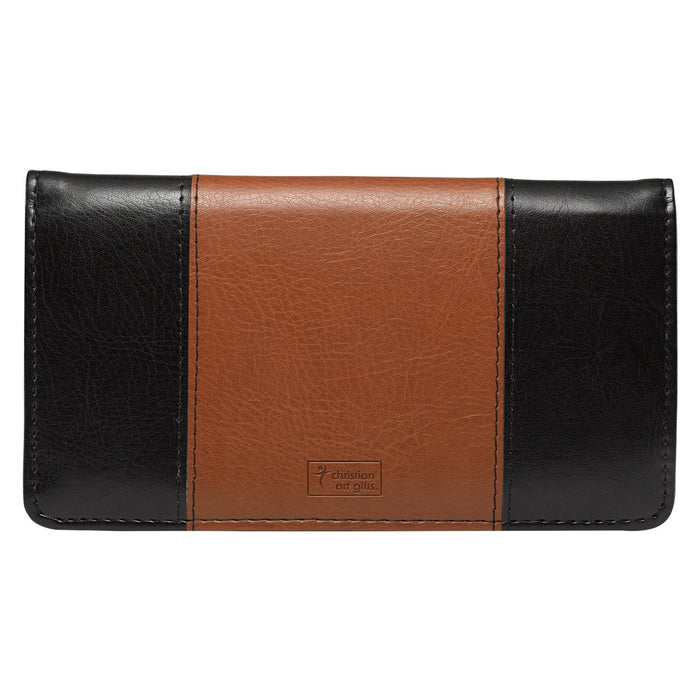 Checkbook Cover "Strong & Courageous" Brown Two-tone