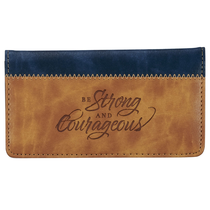 Checkbook Cover "Strong & Courageous" Tan and Navy