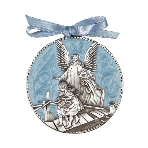 CRIB MEDAL - GUARDIAN ANGEL - BLUE ENAMEL