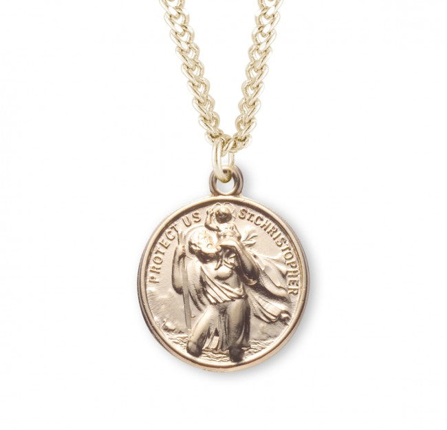 St Christopher Double Sided 16kt Gold over sterling on 24" Chain