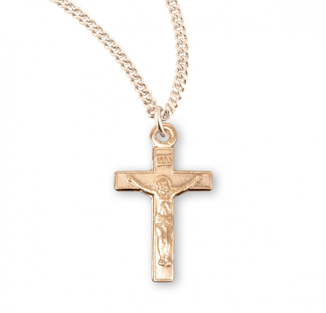 CHILD'S CRUCIFIX 0.7" 16KT GOLD OVER STERLING ON 16" CHAIN