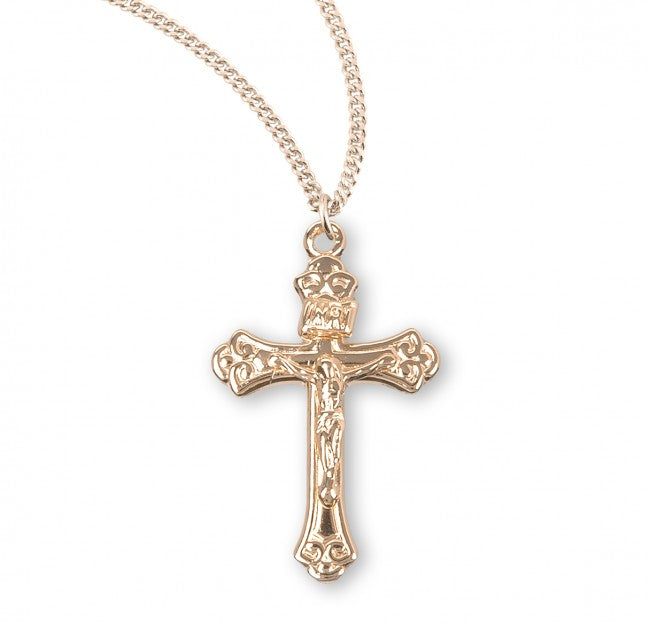 CRUCIFIX 0.8" SWRIL ENDS 16KT GOLD OVER STERLING ON 18" CHAIN