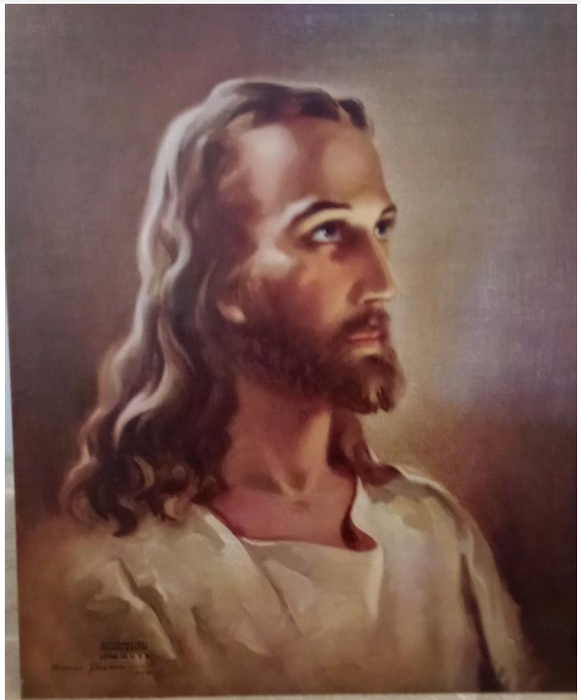 Vintage Frameable print on Artboard Warner Sallman "Head of Christ" 1940-1941  14"x11"