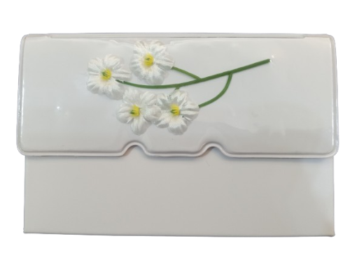 First Communion Purse White Vinyl with Flowers