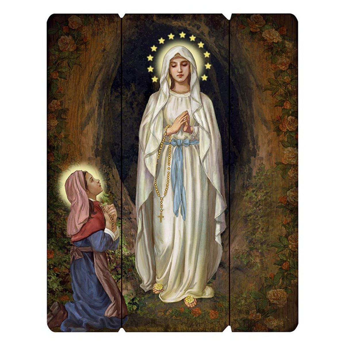 Our Lady of Lourdes Wood Pallet Wall Plaque — Gospa Missions