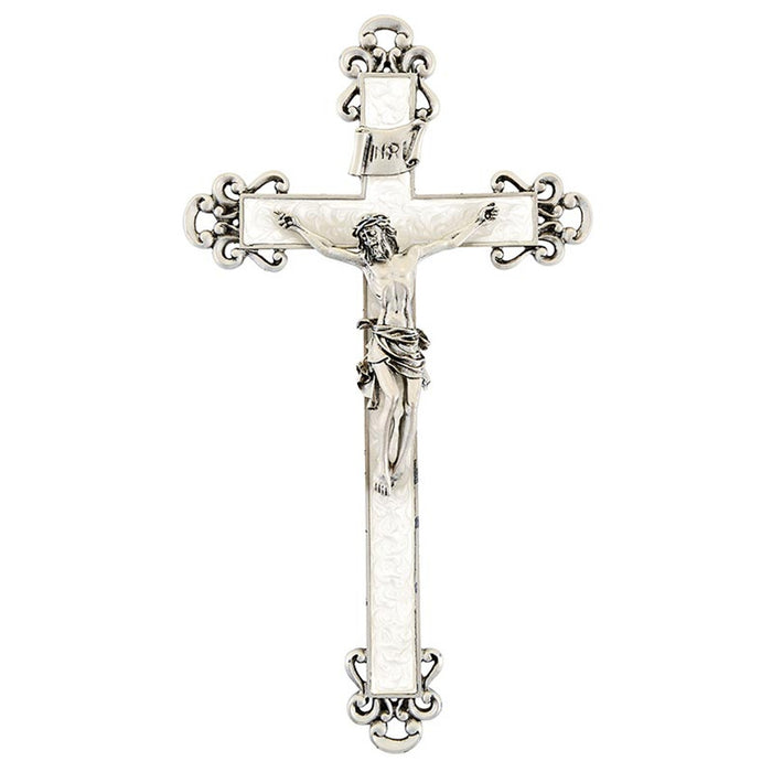 Wall Crucifix White Pearlized Epoxy Pewter Corpus