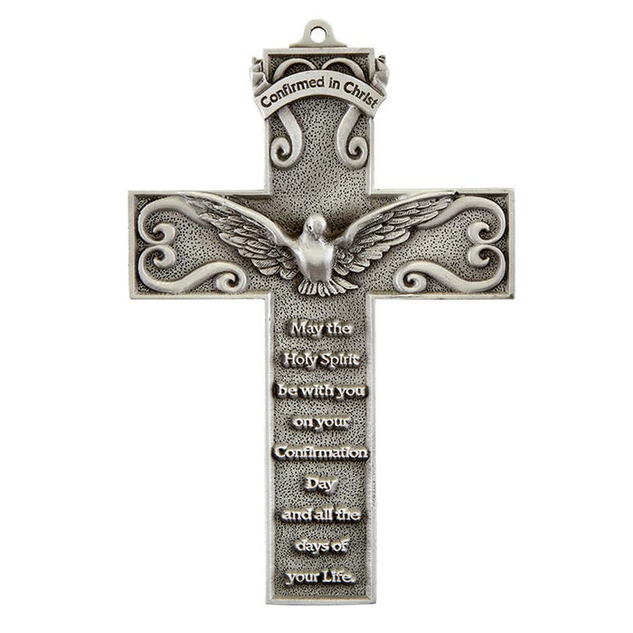 Confirmation Message Cross with Dove 5" Pewter