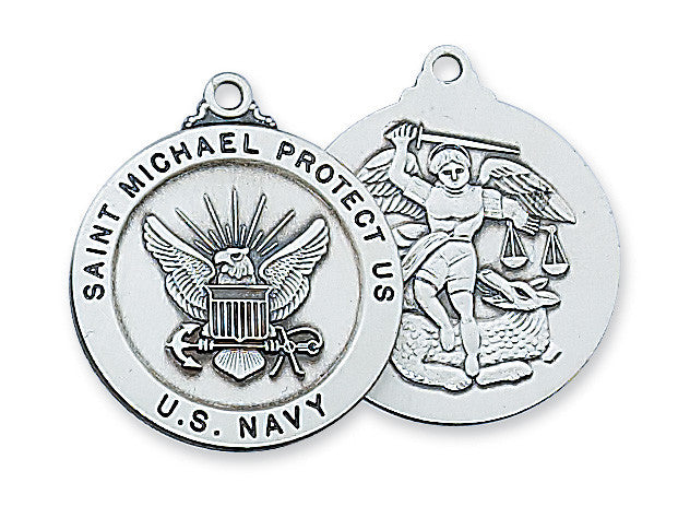 U.S. Navy "St Michael Protect Us" Sterling Silver Medal on 24" Chain