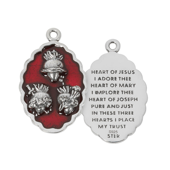 Three Hearts Medal Sterling Silver with Red Epoxy on 20" Chain