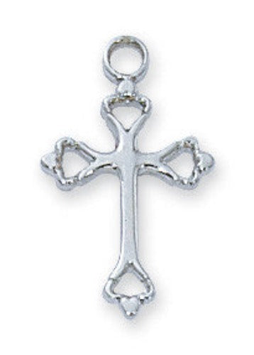 CHILD'S CROSS - STERLING SILVER CUT-OUT ENDS - 16" RHODIUM CHAIN