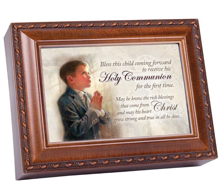 Music Box First Communion Praying Boy 8" x 6"